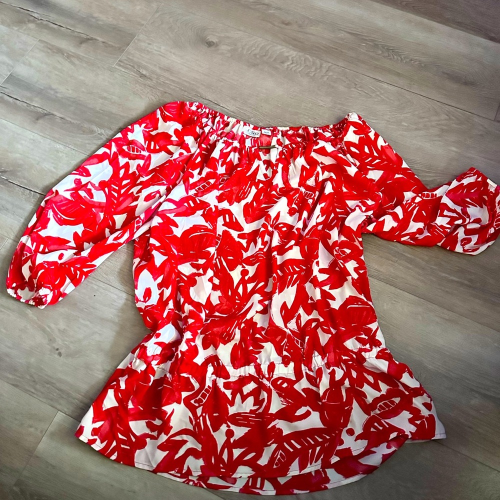 Cato Bright Red Hawaiian 🌺 print blouse